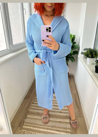 Вафельний банний халат жіночий гіпоалергенний XL-XXL Блакитний (П4К-Е-Avafel002-22) No Brand (323160675)