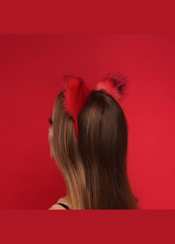 Хутряні вушка кішки з бантиком, Червоні з чорним OKOVA (315148720)