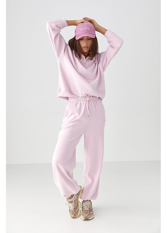 Теплый костюм со свитшотом-поло и прямыми брюками - розовый цвет Lurex (353306235)