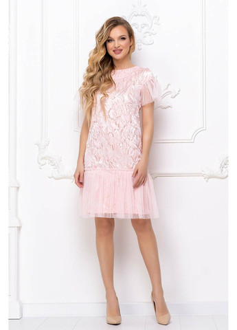 Розовое коктейльное платье жаккард парча 8074 розовая Tanita-Romario