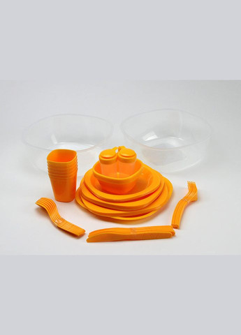 Набір туристичного посуду GreenCamp, пластик, 54 предмета, жовтий Green Camp (312486409)