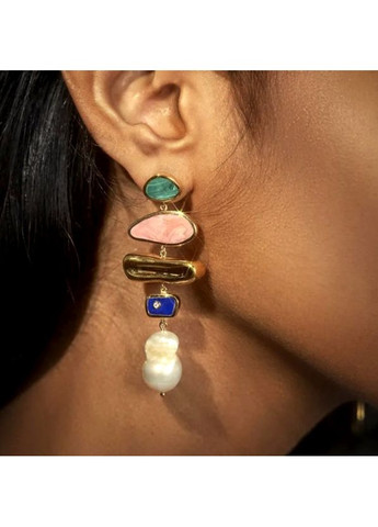 Сережки подовжені біжутерія з багатобарвними підвісками No Brand (361080985)