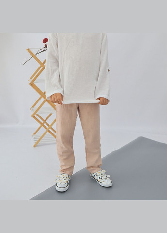 Білий літній дитячий мусліновий літній костюм туніка з капюшоном білі штани бежеві з сорочкою, брючний No Brand