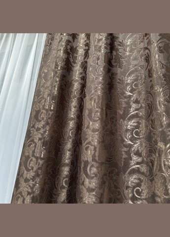 Комплект готовых жаккардовых штор "Севилья" шоколадного цвета с цветочным узором 2шт 1.5×2.7м. No Brand (331619157)