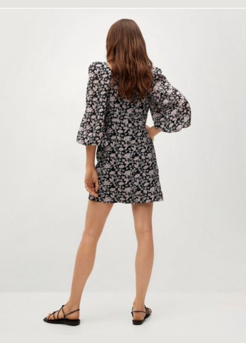 Комбінована сукня чорна з квітковим принтом btg-0155 Mango