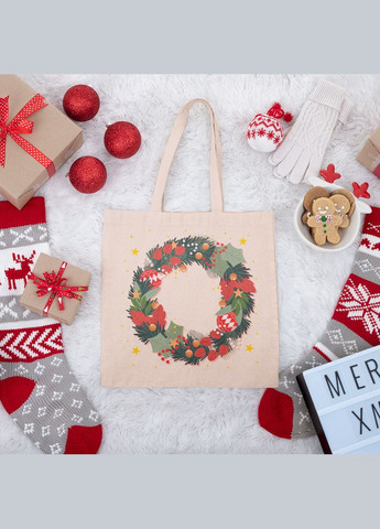 Еко-сумка,, щоденна з новорічним принтом "Новорічний вінок" Кавун шопер (316138450)