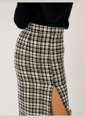 Бежевая офисная, повседневная, кэжуал с узором гусиная лапка твидовая юбка меди Vakko