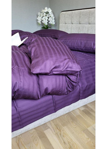 Постільна білизна з резинкою Мульти страйп сатин сливовий, PREMIUM Евро розмір, наволочки 70/70 No Brand (363190047)