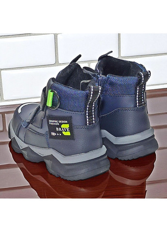 Темно-синие повседневные, спортивные, кэжуал осенние демисезонные ортопедические ботинки для мальчика, осенние хайтопы на липучках, утепленные деми ботинки на флисе Tom.M