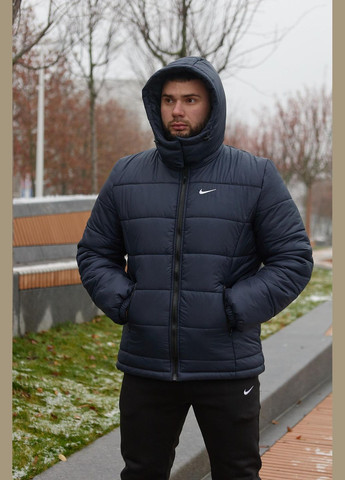 Синяя зимняя куртка зимняя с подкалдкой силиконизированный пух 200-й плотности No Brand