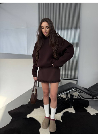 Коричневая женская мини-юбка с рюшами No Brand