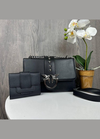 Набор женская сумочка клатч с плечевым ремнем и женский кошелек черный (sku_771+625) No Brand (330575606)