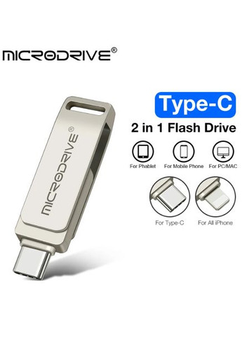 Флешка металлическая 2в1 256ГБ USB-Lightning для iPhone, iPad, компьютера, Android A3 256GB OTG Серебряный Microdrive (336381302)