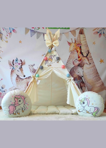 Палатка БОН БОН Вигвам для детей Веселые единороги на молочному. Полный комплект No Brand (316257259)