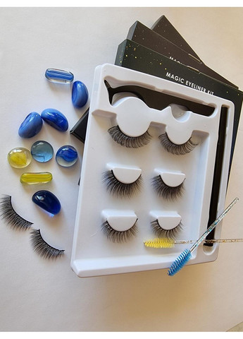 Нарощування багаторазові вії 3 пари Лисички Чорні Лялькові + Маркер підводка для надягання Чорна Magnetic Lashes (366668505)