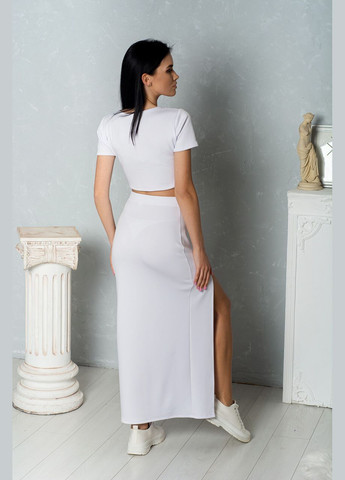 Белая офисная женская трикотажная юбка макси с разрезом на правой ноге, однотонная. No Brand