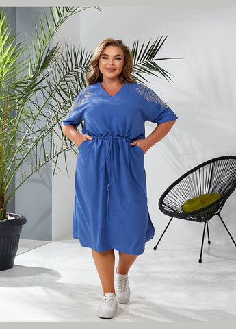 Синя повсякденний, кежуал жіноча сукня з куліскою Style Point однотонна