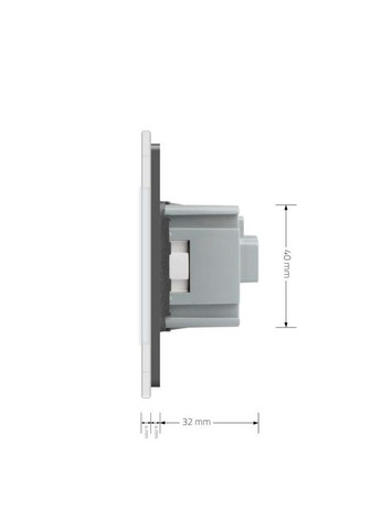 Електрична розетка з заземленням, біла з сірою рамкою, шторки, скло, 250В 16А (VL-C7C1EU-15/11) Livolo (372162154)