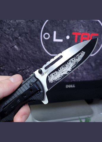 Складний ніж тактичний чорний з гравіюванням індивідуальним з однієї сторони арт.43501 Grand Way (370169219)