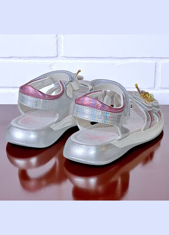 Серебряные повседневные, праздничные открытые босоножки сандалии на липучках для девочки том м Tom.M на липучке