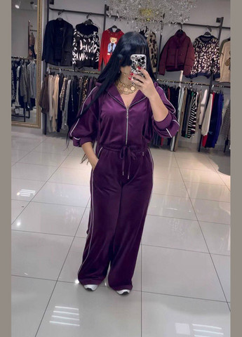 Женский комбинезон No Brand комбинезон-брюки однотонный сливовый спортивный, повседневный, кэжуал, денил велюр