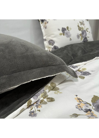 Ексклюзив: постільна білизна євро (Сатин/Велюр). Розкішний комплект білого з сірим кольору 200*230 см. No Brand (370710013)