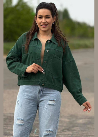 Зеленый женский джинсовка женская зеленого цвета Let's Shop с орнаментом - демисезонный