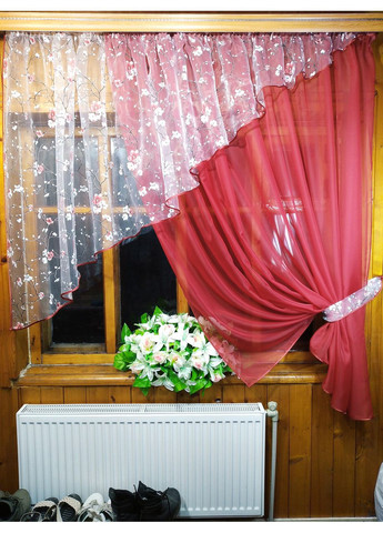 Фіранка коротка готова Анжеліка Бордо сакура права No Brand (372133995)