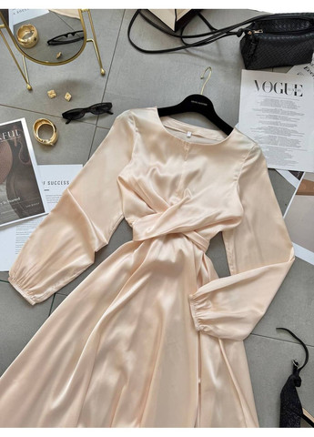 Бежевое повседневный, вечернее, кэжуал женское платье на запах No Brand однотонное