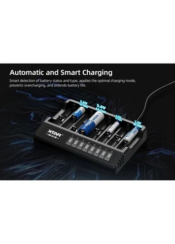 Универсальное зарядное устройство MiniMixer MX8 (8 каналов, 1.5V Li-ion/Ni-Cd/Ni-Mh/Li-ion, USB-C, LCD-дисплей) XTAR (379781912)