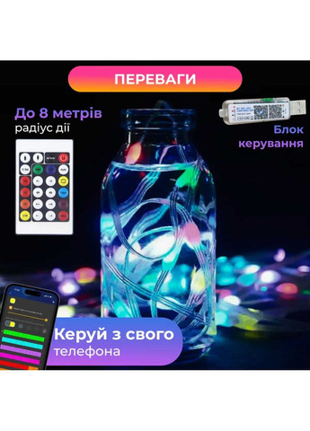 Умная гирлянда Smart 250 LED длина 2,5 м с управлением смартфона прозрачная, мультиколор Jooki (362672691)