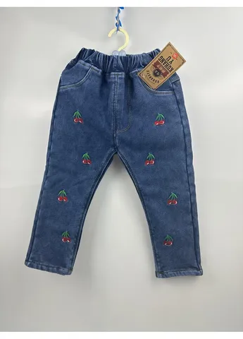 Дитячі утеплені джинси з вишивкою вишеньки 120 No Brand (404839677)