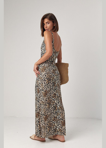 Коричнева повсякденний сарафан максі з леопардовим візерунком коричневий колір m з відкритими плечима No Brand леопардовий