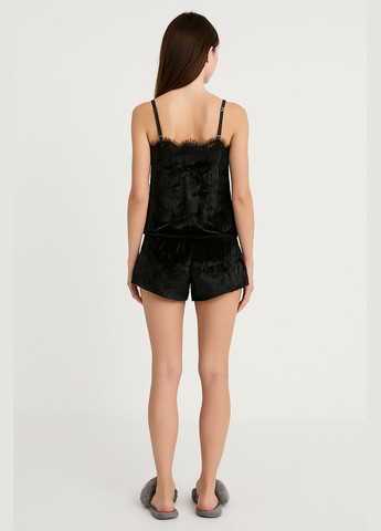 Черная пижама женская велюровая майка шорты черная Modashoping