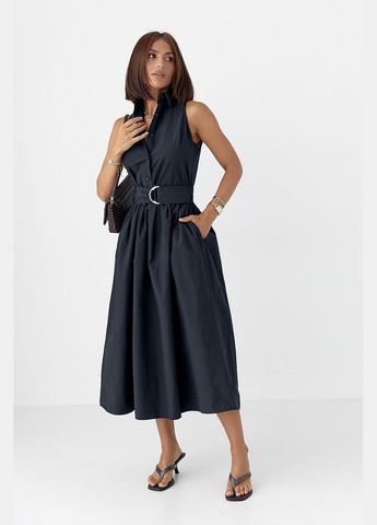 Черное хлопковое платье с воротничком Lurex