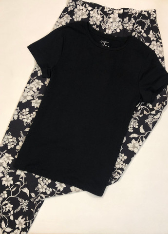 Чорно-біла всесезон жіноча піжама з бавовни футболка + штани Primark