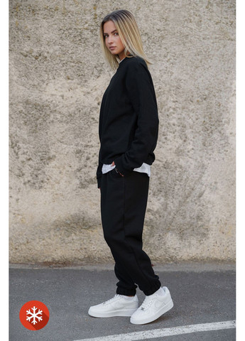 Черный женский утепленный оверсайз свитшот на флисе с принтом vintage black Without рисунок (372519966)