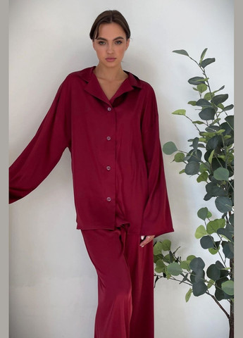 Красная всесезон пижама шелковая женская "объятия" рубашка + брюки Without