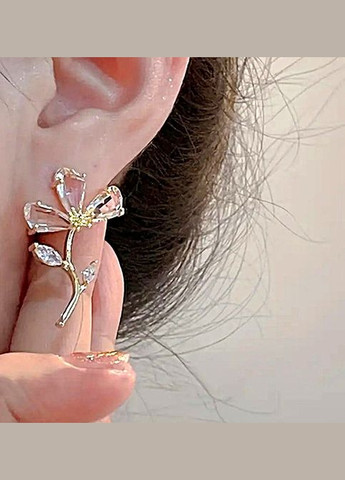 Сережки біжутерія прозорі камінці квіти No Brand (342116473)