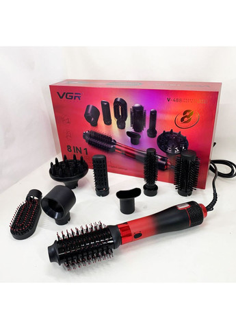 Фен-щетка стайлер 8 в 1 V-488. Цвет: красный VGR (364666120)