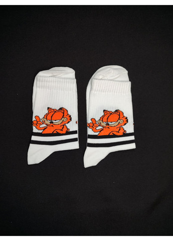 Білі модні білі високі шкарпетки прикол з принтом гарфілд малюнки (361866189)