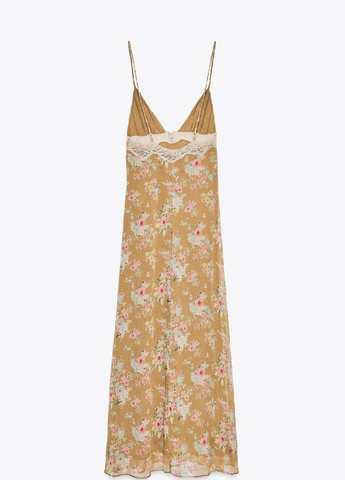 Оливкова (хакі) сукня Zara з квітковим принтом