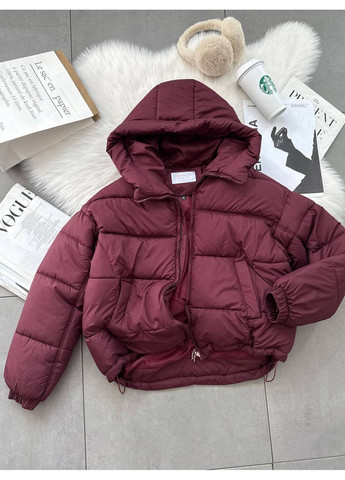 Бордова зимня куртка зимова плащівка,наповнення холофайбер,з капюшоном та кишенями Україна