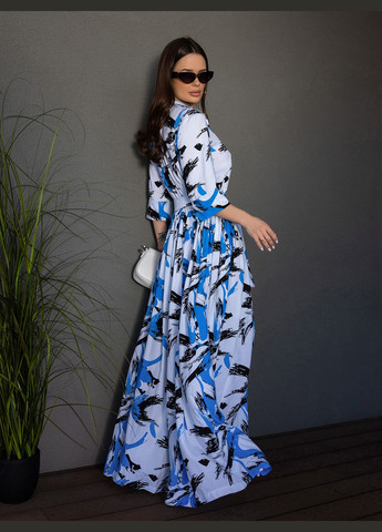 Блакитна повсякденний сукні кльош ISSA PLUS з абстрактним візерунком