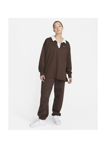 Женская кофта Sportswear Essential Wooversized Long-Sleeve Polo Brown Nike (365962649)