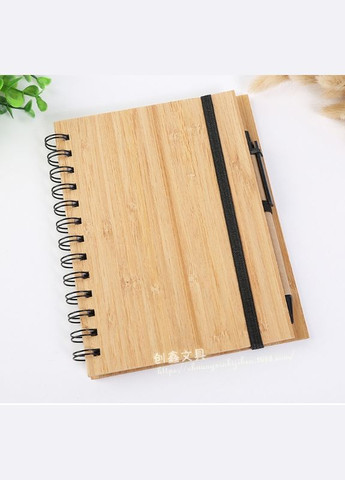 Блокнот с бамбуковой обложкой А5 на пружине с эластичной резинкой + бамбуковая ручка No Brand 7768 (329882439)