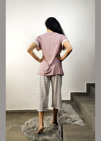 Комбінована всесезон жіноча батальна піжама великого розміру з футболкою та бріджами MARILYN MOOD