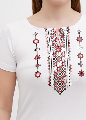Біла жіноча вишита футболка орнамент червоний, біла Lesia (335077539)