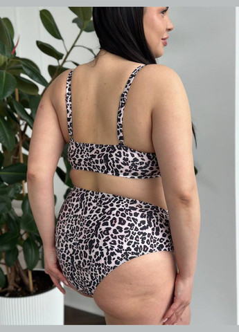 Комбинированный летний стильный купальник с леопардовым принтом раздельный No Brand