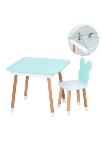Столик зі стільцем "Ведмедик" 07-025B-BOX з ящиком, бірюзовий Bambi (365632010)